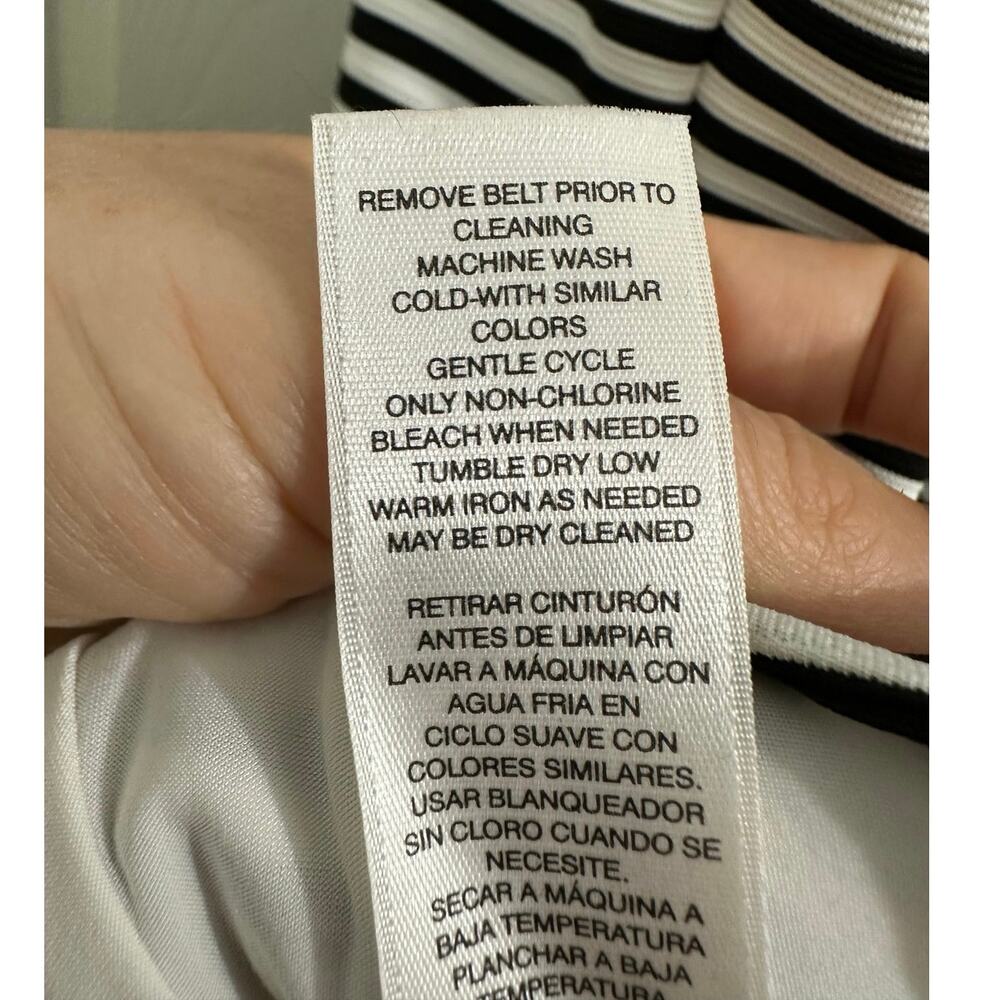 WHBM White House Black Market Black and White Striped Shell Blouse Peplum Top 2 - Picture 7 of 7